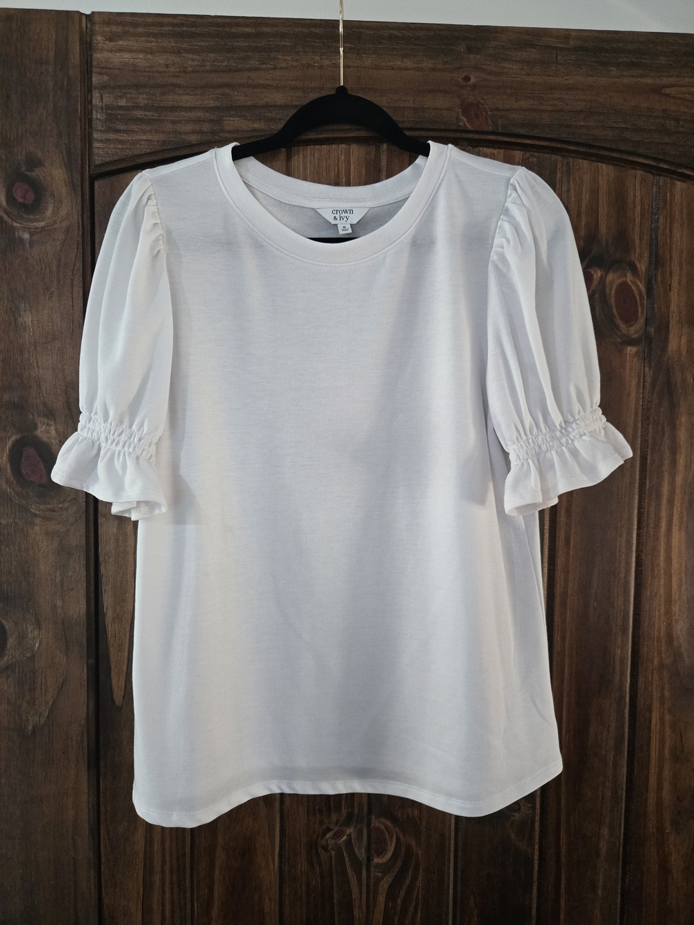 crown & ivy White & Blue Puff Sleeve Tees with Smocked Cuffs